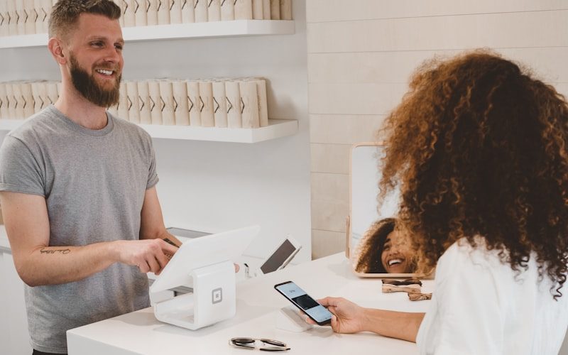 Point-of-sale terminal at a retail counter
